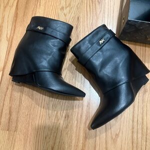 AKIRA Black Fold-Over Pointed Ankle Booties